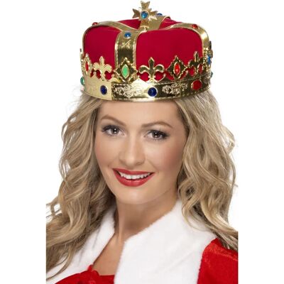 Corona de Reina de Smiffys con Joyas de PVC Dorado - Tela Roja - Disfraz de Reina Corona de Reina de Smiffys con Joyas de PVC Dorado - Tela Roja - Disfraz de Reina