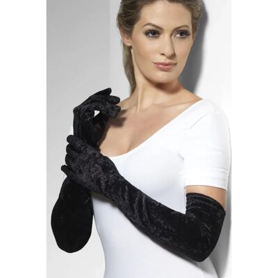Smiffys Velveteen Gloves Black - Gloves for Adults Smiffys Velveteen Gloves Black - Gloves for Adults