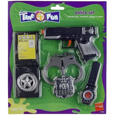 Ensemble de police Smiffys avec arme, menottes, badge et montre - Costume pour enfants - Gris - Publicité Ensemble de police Smiffys avec arme, menottes, badge et montre - Costume pour enfants - Gris - Publicité