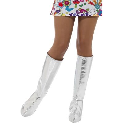 Fundas para botas Gogo plateadas de Smiffys - Accesorio de los 60s para damas Fundas para botas Gogo plateadas de Smiffys - Accesorio de los 60s para damas