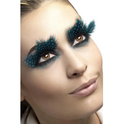 Faux cils à plumes grandes avec points aqua - Accessoire de déguisement Faux cils à plumes grandes avec points aqua - Accessoire de déguisement