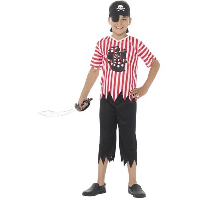 Disfraz de Pirata para Niño - Rojo y Blanco, con Top, Pantalones, Bandana y Parche Disfraz de Pirata para Niño - Rojo y Blanco, con Top, Pantalones, Bandana y Parche