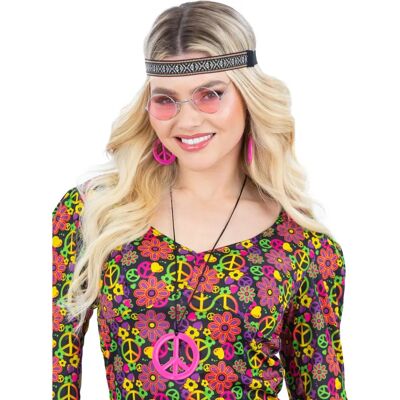 Kit Hippie pour Femmes de Smiffys avec Bandeau Rose - Bandeau Hippie Déguisement Kit Hippie pour Femmes de Smiffys avec Bandeau Rose - Bandeau Hippie Déguisement