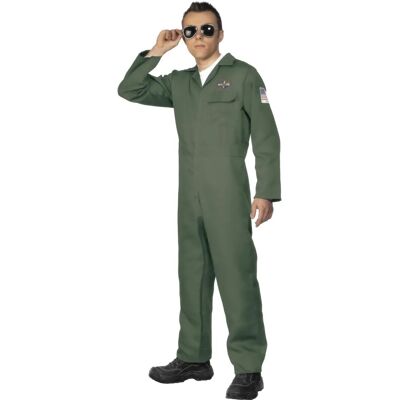 Costume d'aviateur adulte Smiffys - Combinaison à fermeture éclair - Vert kaki - Costumes Costume d'aviateur adulte Smiffys - Combinaison à fermeture éclair - Vert kaki - Costumes