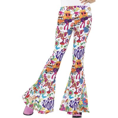 Smiffys Groovy Vida Färrade Byxor - 60-tals Hippie Stil Smiffys Groovy Vida Färrade Byxor - 60-tals Hippie Stil
