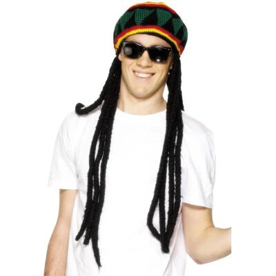 Beret Rasta Smiffys Noir Jaune - Chapeau Costume Unisexe Beret Rasta Smiffys Noir Jaune - Chapeau Costume Unisexe