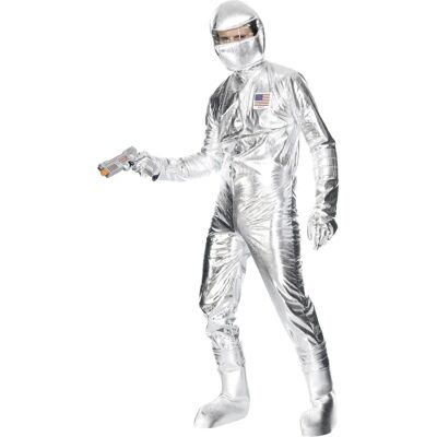 Smiffys Volwassen heren zilveren ruimtepak - Jumpsuit, kap, handschoenen & laarzen Smiffys Volwassen heren zilveren ruimtepak - Jumpsuit, kap, handschoenen & laarzen