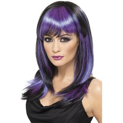Parrucca lunga nera e viola per donna - Accessorio Halloween Parrucca lunga nera e viola per donna - Accessorio Halloween