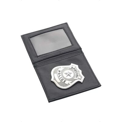 Badge de police noir argenté dans portefeuille - Accessoire déguisement Badge de police noir argenté dans portefeuille - Accessoire déguisement