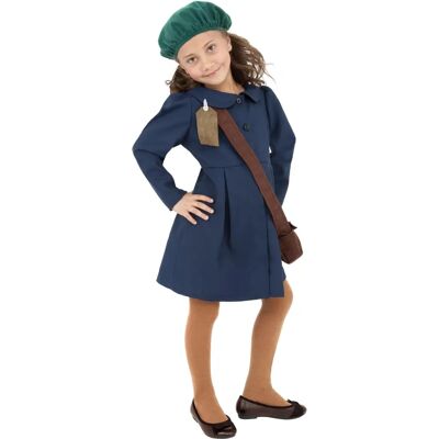 Costume d'Évacuée de la Seconde Guerre Mondiale pour Fille - Robe, Chapeau et Sac - Enfants 7-9 Costume d'Évacuée de la Seconde Guerre Mondiale pour Fille - Robe, Chapeau et Sac - Enfants 7-9