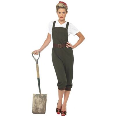 Smiffys Adult Women's WW2 Land Girl Costume - Olive/White - Costume Smiffys Adult Women's WW2 Land Girl Costume - Olive/White - Costume