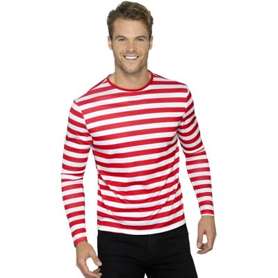 Smiffys Rote und Weiße Streifen Erwachsenen T-Shirt - Verkleidung Smiffys Rote und Weiße Streifen Erwachsenen T-Shirt - Verkleidung