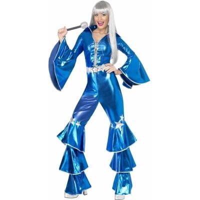 Costume Disco Donna Anni '70 - Tuta Metallizzata Blu Costume Disco Donna Anni '70 - Tuta Metallizzata Blu