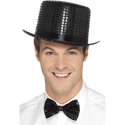 Chapeau haut à sequins noir - Déguisement adulte Chapeau haut à sequins noir - Déguisement adulte