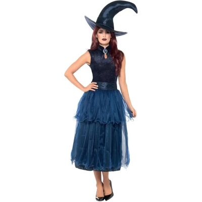 Smiffys Blue Midnight Witch Costume - Dress, Belt, 3D Brooch & Hat - Adult Smiffys Blue Midnight Witch Costume - Dress, Belt, 3D Brooch & Hat - Adult