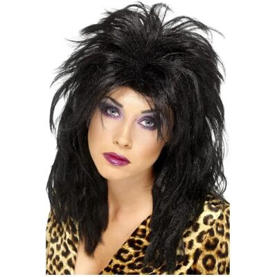 Smiffys Schwarze 80er Jahre Popstar Perücke - Mullet Erwachsene Smiffys Schwarze 80er Jahre Popstar Perücke - Mullet Erwachsene