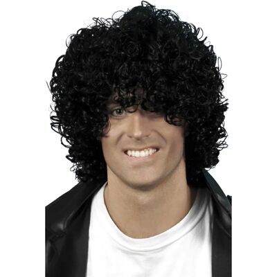 Parrucca Afro nera dall'aspetto umido - Accessorio di costume Parrucca Afro nera dall'aspetto umido - Accessorio di costume
