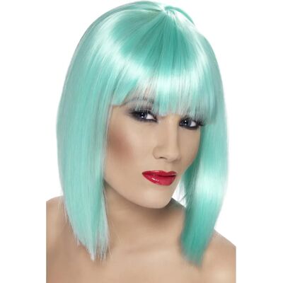 Krótka peruka neon aqua niebiesko-zielona od Smiffys - Akcesorium na kostium dla dorosłych Krótka peruka neon aqua niebiesko-zielona od Smiffys - Akcesorium na kostium dla dorosłych