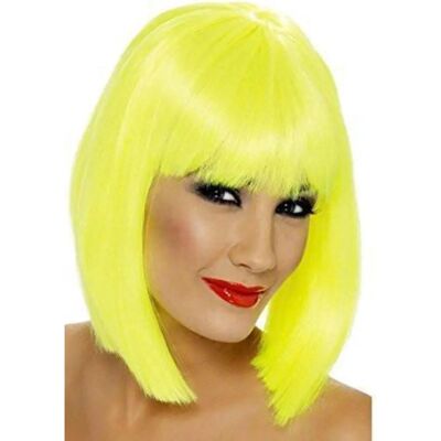 Peruka Krótka Neon Żółta Prosta Z Grzywką - Glamour Damska Peruka Krótka Neon Żółta Prosta Z Grzywką - Glamour Damska