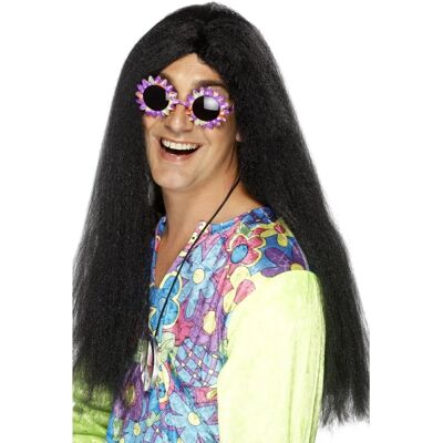 Parrucca lunga nera hippie Smiffys - Accessorio costume anni '60 Parrucca lunga nera hippie Smiffys - Accessorio costume anni '60