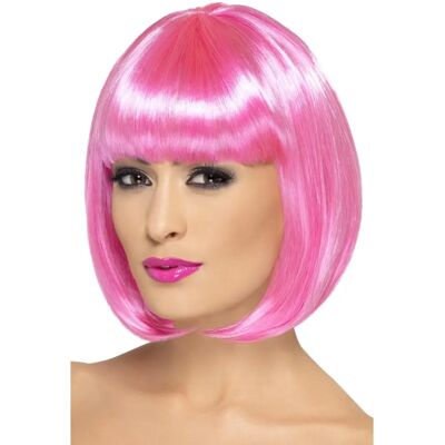 Peruca Rosa 12 Polegadas de Bob Curto com Franja - Fantasia de Festa Smiffys Peruca Rosa 12 Polegadas de Bob Curto com Franja - Fantasia de Festa Smiffys