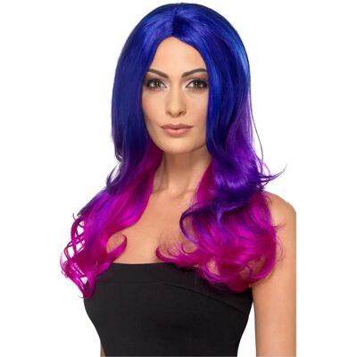 Smiffys Blue Pink Wavy Long Heat-Resistant Wig - Adult Fancy Dress Smiffys Blue Pink Wavy Long Heat-Resistant Wig - Adult Fancy Dress