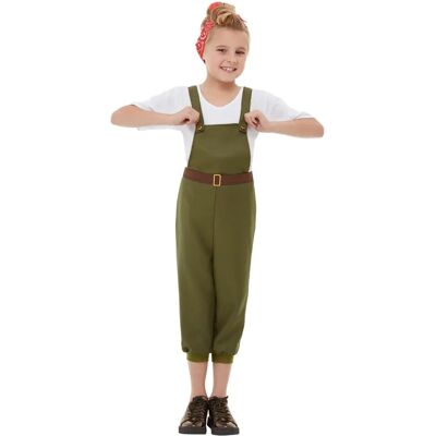 Disfraz de Niña Land Girl WW2 de Smiffys - Verde, Edad 7-9 Disfraz de Niña Land Girl WW2 de Smiffys - Verde, Edad 7-9
