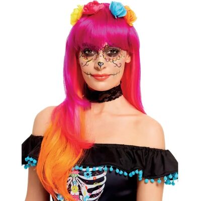 Smiffys Pink Orange Day of the Dead Wig - Halloween & Festive Smiffys Pink Orange Day of the Dead Wig - Halloween & Festive