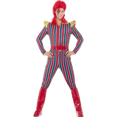 Costume Adulti Space Superstar Bowie di Smiffys - Salopette Rosso Blu Costume Adulti Space Superstar Bowie di Smiffys - Salopette Rosso Blu