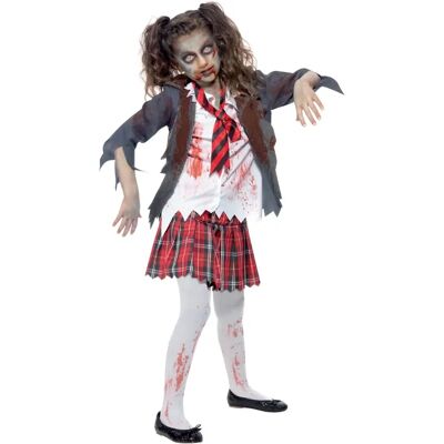 Smiffys Zombie School Girl Costume Grey, White/Red, 7-9 yrs - Costume Smiffys Zombie School Girl Costume Grey, White/Red, 7-9 yrs - Costume