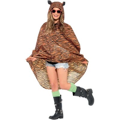 Smiffys Orange/Svart Tiger Poncho - Vattentät Festivalkostym Smiffys Orange/Svart Tiger Poncho - Vattentät Festivalkostym