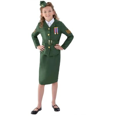 Disfraz infantil de niña soldado de la Segunda Guerra Mundial - Verde caqui - Chaqueta, falda, cinturón Disfraz infantil de niña soldado de la Segunda Guerra Mundial - Verde caqui - Chaqueta, falda, cinturón