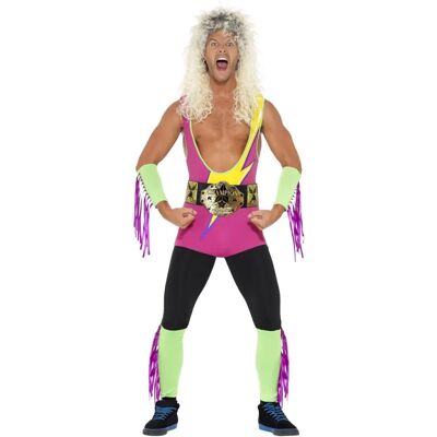 Disfraz de luchador retro rosa de Smiffys - Disfraz Disfraz de luchador retro rosa de Smiffys - Disfraz