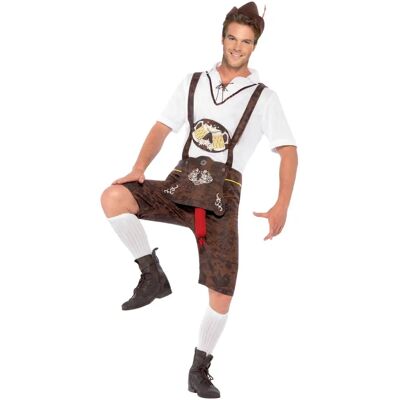 Felnőtt férfi Brad Wurst jelmez a Smiffys-től - Lederhosen, ing és kalap Felnőtt férfi Brad Wurst jelmez a Smiffys-től - Lederhosen, ing és kalap