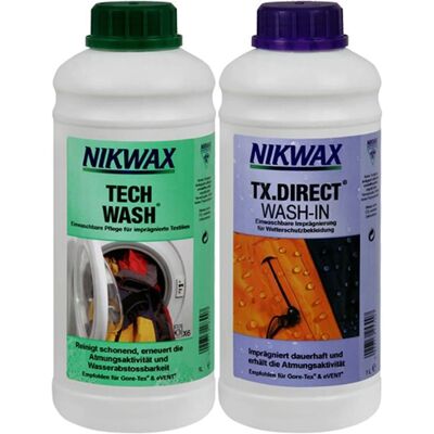 Nikwax Tech Wash & TX Direct Doppelpack - Imprägnierung & Reinigung Nikwax Tech Wash & TX Direct Doppelpack - Imprägnierung & Reinigung