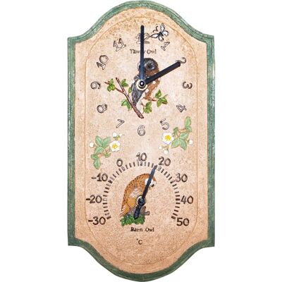 St Helens Owl Garden Clock Thermometer - Outdoor Decor St Helens Owl Garden Clock Thermometer - Outdoor Decor