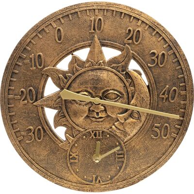 Sthelens Bronze Sun Moon Garden Weather Station - 30cm Outdoor Wall Thermometer Sthelens Bronze Sun Moon Garden Weather Station - 30cm Outdoor Wall Thermometer
