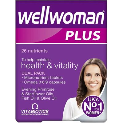 Vitabiotics Wellwoman Plus Omega 3,6,9 - 56 Capsules et Comprimés - Publicité Vitabiotics Wellwoman Plus Omega 3,6,9 - 56 Capsules et Comprimés - Publicité