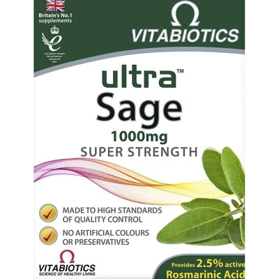 Vitabiotics Ultra Szałwia 1000mg - Wegańskie, Jakość, 30 Tabletek Vitabiotics Ultra Szałwia 1000mg - Wegańskie, Jakość, 30 Tabletek