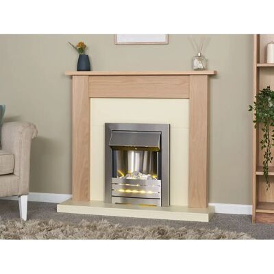 Adam Southwold - Southwold Fireplace - Oak & Cream - Brushed Steel - Electric Fireplace Adam Southwold - Southwold Fireplace - Oak & Cream - Brushed Steel - Electric Fireplace