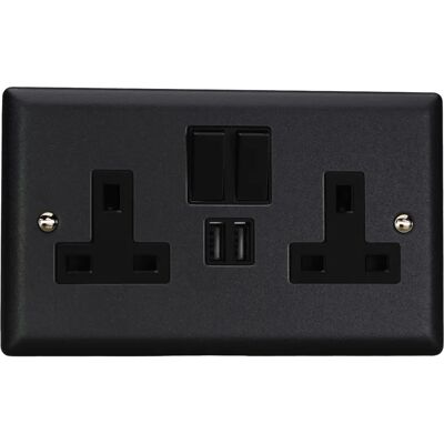 Varilight Xy5u2sb.Mb Urban Matt Black 2 Gang Double 13a Plug Socket - Plug Socket Varilight Xy5u2sb.Mb Urban Matt Black 2 Gang Double 13a Plug Socket - Plug Socket