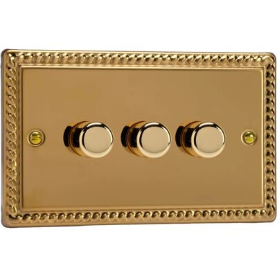 Varilight Jgdp303 Georgian Brass 3 Gang LED Dimmer - Light Switch Varilight Jgdp303 Georgian Brass 3 Gang LED Dimmer - Light Switch