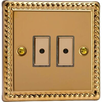 Varilight Jge102 Georgian Brass Dimmer - 2-Gang 1-Way, 100W Max Varilight Jge102 Georgian Brass Dimmer - 2-Gang 1-Way, 100W Max