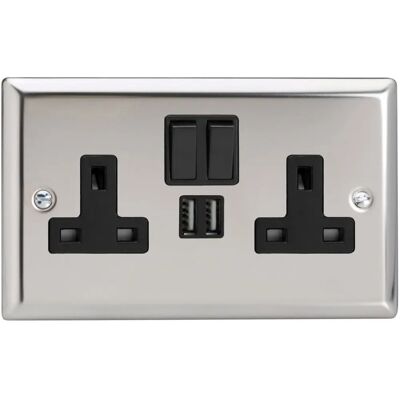 Varilight 13a Socket Silver + Usb - Socket, USB, Silver, Chrome Varilight 13a Socket Silver + Usb - Socket, USB, Silver, Chrome