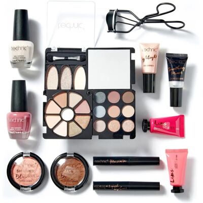 Technic Cosmetic Bag Set - Full Make Up Kit - 14 Mini Essentials for Eyes, Lips, Face & Nails - Cosmetic Bag Technic Cosmetic Bag Set - Full Make Up Kit - 14 Mini Essentials for Eyes, Lips, Face & Nails - Cosmetic Bag