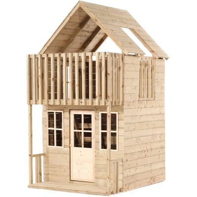 Maisonnette Mookie Loft en bois - Double étage avec vérandas - Norme FSC - Publicité Maisonnette Mookie Loft en bois - Double étage avec vérandas - Norme FSC - Publicité