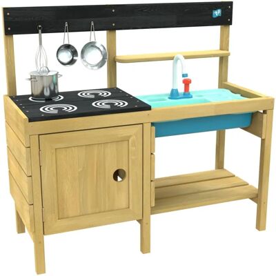TP Toys Junior Chef Wooden Mud Kitchen - Wooden, Removable Splash Tub, 4 Hobs - Kitchen TP Toys Junior Chef Wooden Mud Kitchen - Wooden, Removable Splash Tub, 4 Hobs - Kitchen