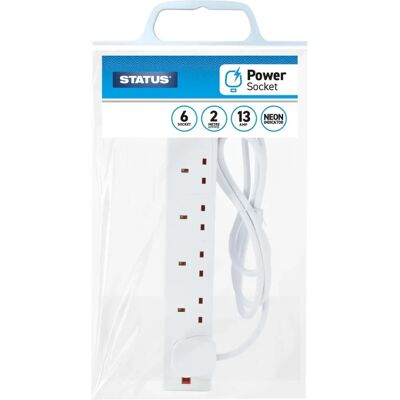 Status White 6-Way Extension Socket - 2m Status White 6-Way Extension Socket - 2m
