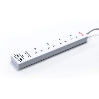 Status 4 Way Extension Socket - White - 2m - USB Ports - 13A Status 4 Way Extension Socket - White - 2m - USB Ports - 13A