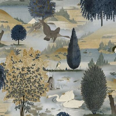 Holden Decor Swan Lake Navy Ochre Wallpaper - Scenic Landscape Holden Decor Swan Lake Navy Ochre Wallpaper - Scenic Landscape